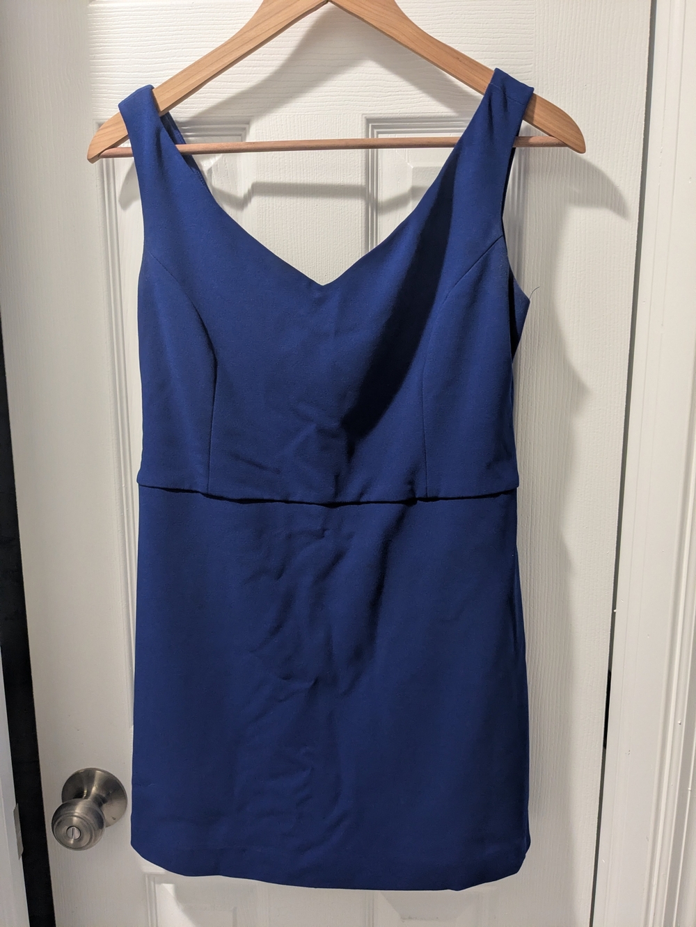 Zara Deep Blue V-Neck Sleeveless Sheath Dress